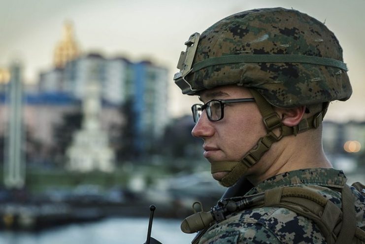 U.S. Marine wearing an ECH in 2018