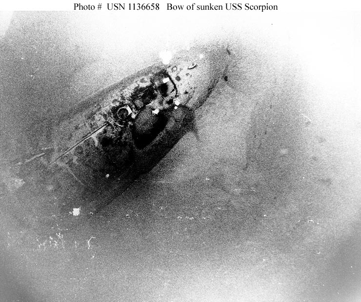 U.S. Navy photo from 1968 of the bow section of Scorpion, by the crew of bathyscaphe Trieste II