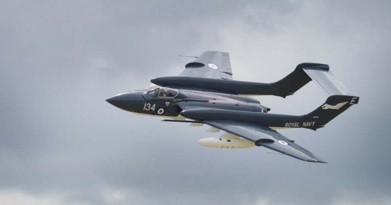 Yeovilton, UK - 11th July 2015: Sea Vixen vintage aircraft flying at Yeovilton Air Day.