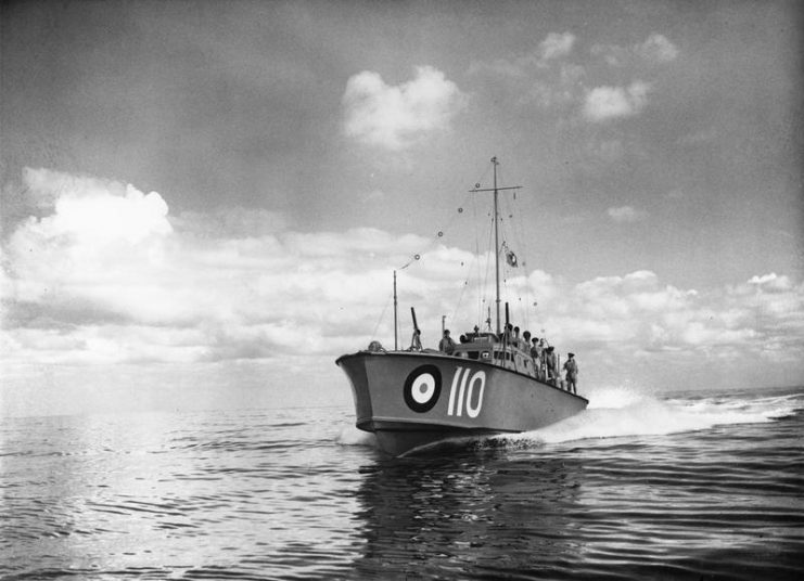 “100 Class” High Speed Launch HSL 110, which was based at Mersa Matruh, Egypt, for rescue duties, at speed off the North African coast.