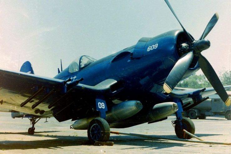 Honduran Air Force Vought F4U-5NL No. FAH-609 Corsair flown by Cap. Fernando Soto when he shot down three Salvadoran planes. Now on display at the Museo del Aire in Tegucigalpa.Photo: Bernardo Moncada CC BY-SA 3.0