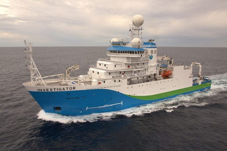 RV Investigator; With almost $20 million worth of scientific equipment, the 94m ship is capable of mapping the sea floor at any depth, collecting weather data 20km into the atmosphere, analysing fish species with sonar and revealing the composition of the sea bed 100m below the sea floor.Photo:CSIRO CC BY 3.0