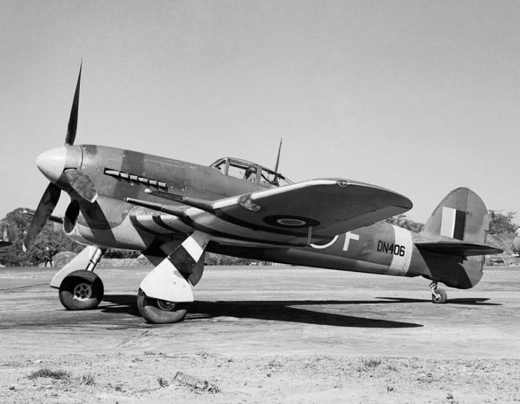 Typhoon IB DN406/PR-F of No 609 Squadron at Manston, 14 May 1943.