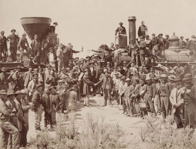 The ceremony for the driving of the “Last Spike” at Promontory Summit, Utah, May 10, 1869