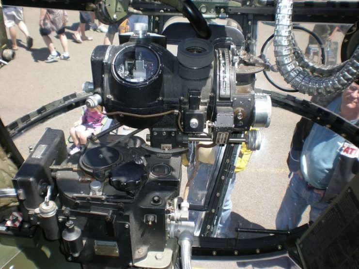 The nose turret of the B-25J “Heavenly Body”, which was on display and available for tour at the Pacific Coast Dream Machines vehicle show at the Half Moon Bay Airport in Half Moon Bay, California. Photo: BrokenSphere / CC BY-SA 2.5