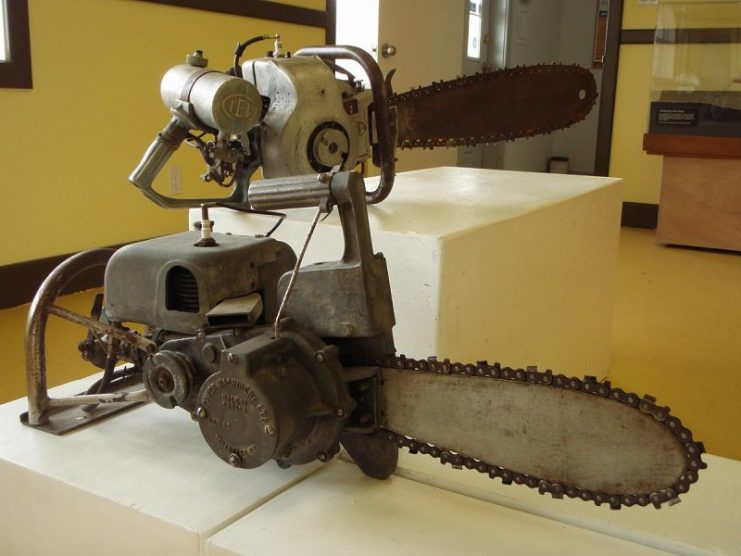 Two old chainsaws (the on in the background from IEL and the other from Power Machinery Ltd.)