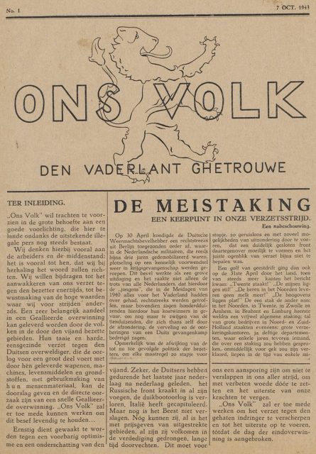 Ons Volk, a Dutch underground newspaper printed by the resistance