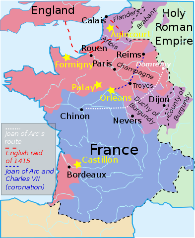 Map of France during the Hundred Years War, around the time of the Treaty of Troyes