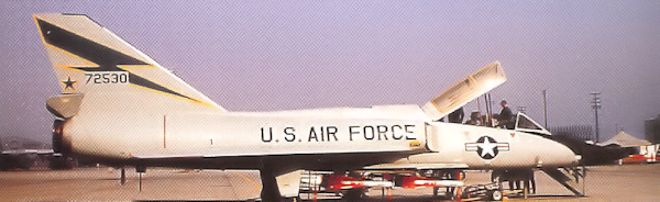 539th Fighter-Interceptor Squadron: Convair F-106B Delta Dart 57-2530 with a load of AIM-4 Falcons.