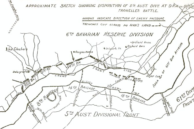 5th Australian Division positions during the Attack on Fromelles (on the Aubers Ridge), 19 July 1916