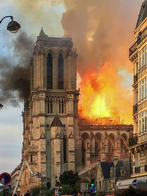 Notre Dame on fire, 15 April 2019. Photo: LeLaisserPasserA38 / CC BY-SA 4.0