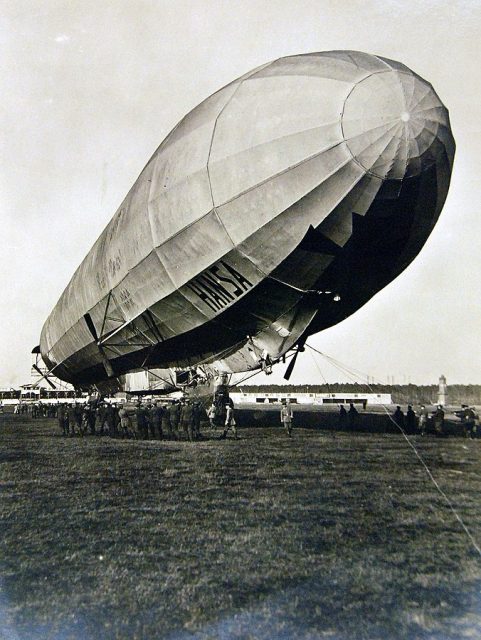 School maneuver of the Zeppelin “Hansa” near Berlin, Germany, WWI