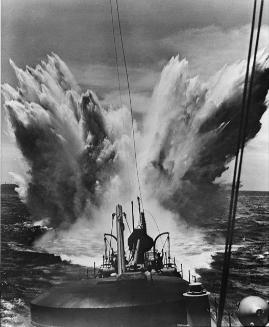 Depth charge explosion during Battle of the Atlantic, circa 1943