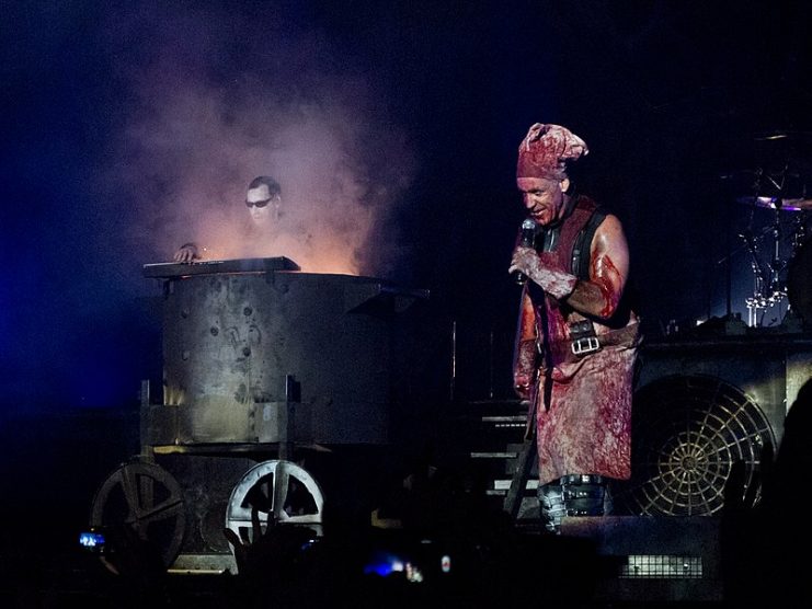 Rammstein performing “Mein Teil” in 2013, one of the tracks from Reise, Reise. The track is based on the events of the Armin Meiwes case.Photo: Carlos Delgado CC BY-SA 3.0