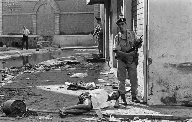 A citizen injured by the exchange of fire Crater 4 April 1967