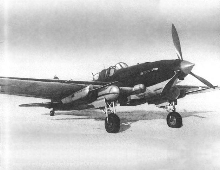 An Il-2m with the NS-37 cannon in conformal gun pods beneath the wings