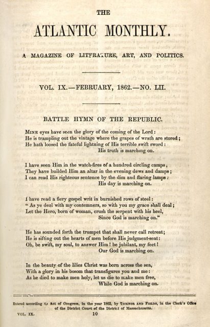 Battle Hymn of the Republic As originally published 1862 in The Atlantic Monthly