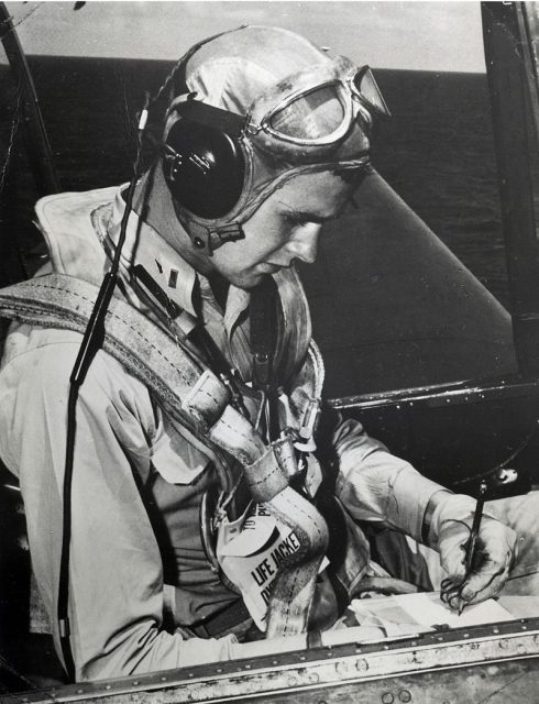 Bush in his Grumman TBM Avenger aboard USS San Jacinto in 1944