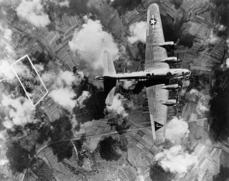 Boeing B-17 Flying Fortress flying over the Bettenhausen Ordnance Plant