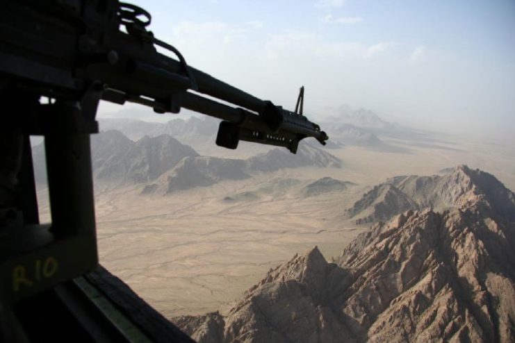 View of Helmand province from the door gunner position of a Boeing CH-47 Chinook