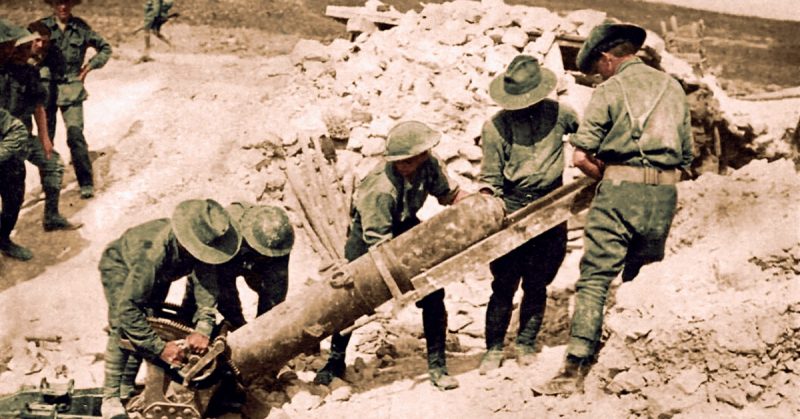 Australians Loading 9.45 inch Trench Mortar Somme 2 August 1916