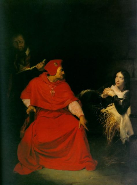 Joan of Arc interrogated in her prison cell by the Cardinal of Winchester, by Hippolyte Delaroche, 1824, Musée des Beaux-Arts, Rouen, France