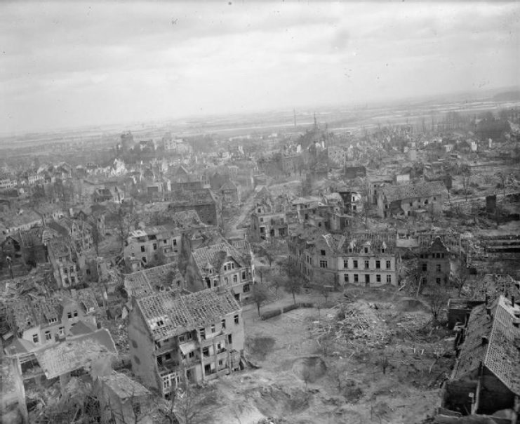 The German town of Kleve, photographed from a low-flying Auster aircraft, a few days after the major Bomber Command raid.