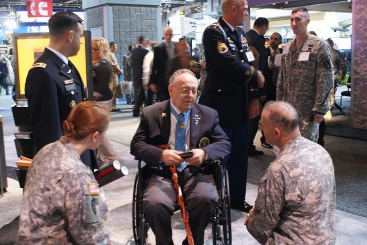 Korean War Medal of Honor recipient Ronald Rosser visits the U.S. Army exhibit at the Association of the United States Army 2010 Annual Meeting & Exposition.