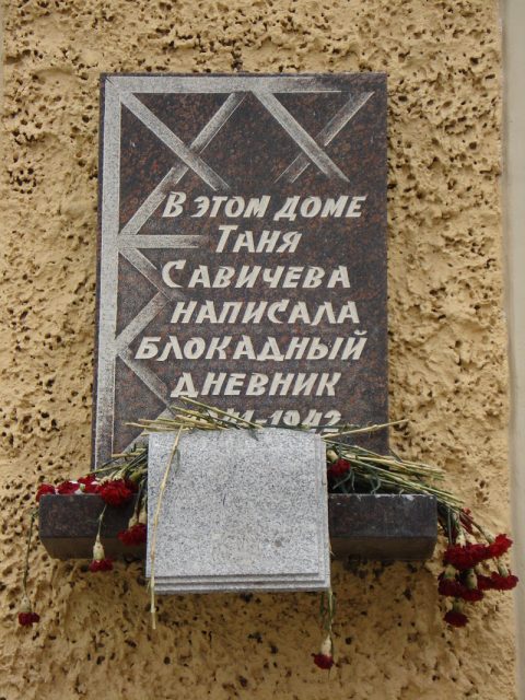 Memorial plaque from Savicheva’s house in St. Petersburg