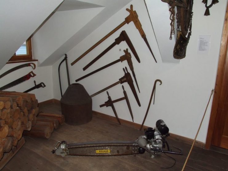 Old chainsaw and callipers , Forest measurement in Waldmuseum Zwiesel