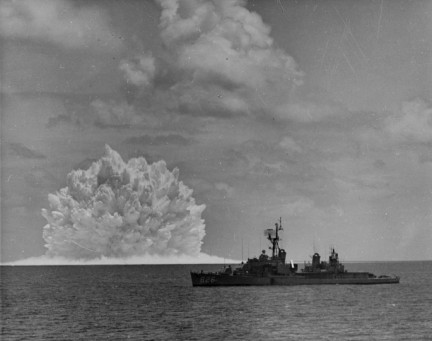 USS Agerholm (DD-826) launched an ASROC anti-submarine rocket, armed with a nuclear depth bomb, during the Swordfish Test of 1962