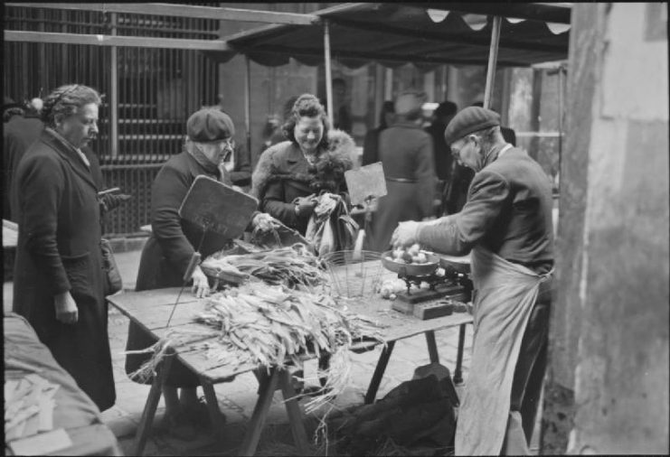 Potatoes and leeks on sale in a Paris market. There was little else to buy.