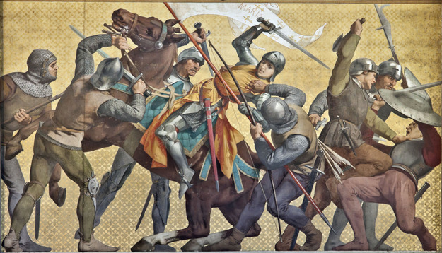 Joan captured by the Burgundians at Compiègne. Mural in the Panthéon, Paris.