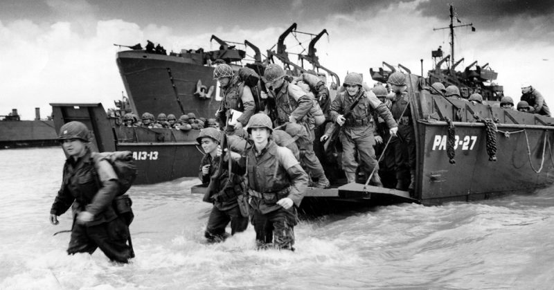 Troops coming ashore at Slapton Sands during Exercise Tiger. (Credit: NARA)