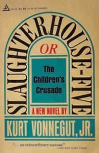 Front cover for the book Slaughterhouse-Five written by Kurt Vonnegut. The book cover art copyright is believed to belong to the publisher, Delacorte Press, or the cover artist.