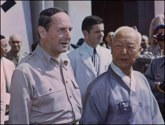 Syngman Rhee and Douglas MacArthur at the Ceremony inaugurating the government of the Republic of Korea.