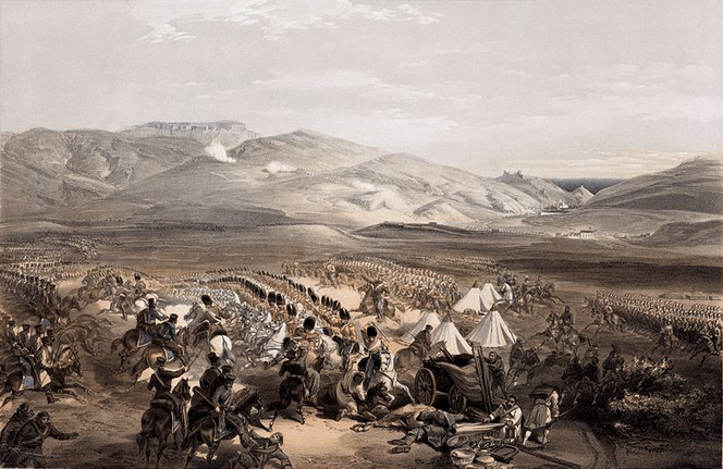 The 6th (Inniskilling) Dragoons and 5th Dragoon Guards engage the Russians in the Charge of the Heavy Brigade.