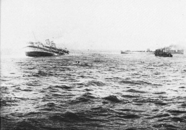 The hospital ship Anglia sinking