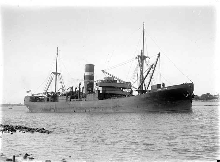 The SS Iron Crown, a bulk ore carrier which was torpedoed by a Japanese submarine on 4 June 1942 off the coast of Victoria, Australia.