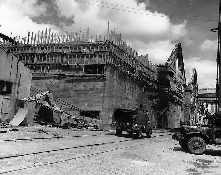 Unfinished German submarine pen at Cherbourg