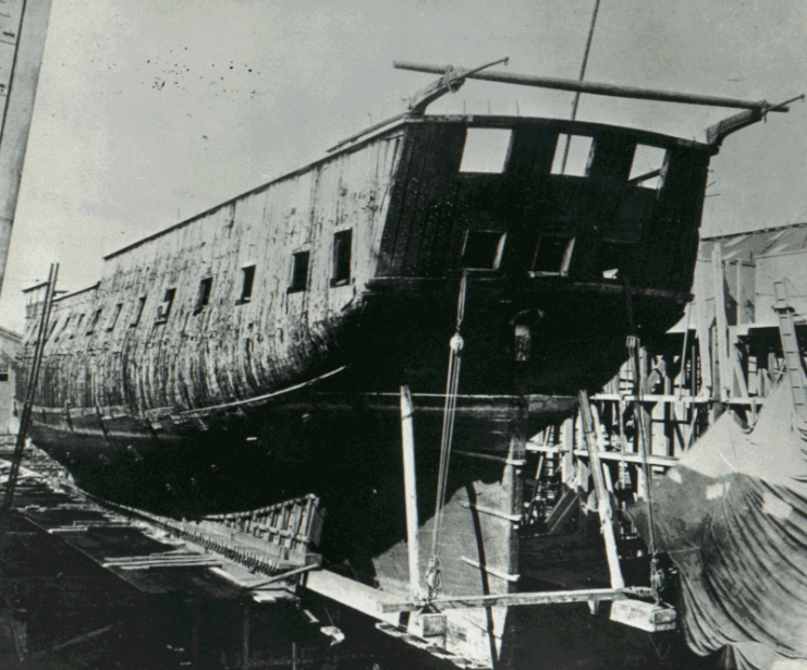 USS Constitution in dry dock at the Philadelphia Navy Yard, 1874.