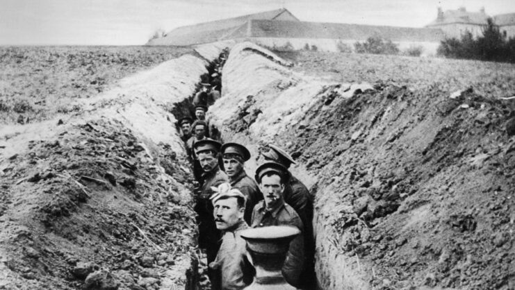 British soldiers standing in a trench