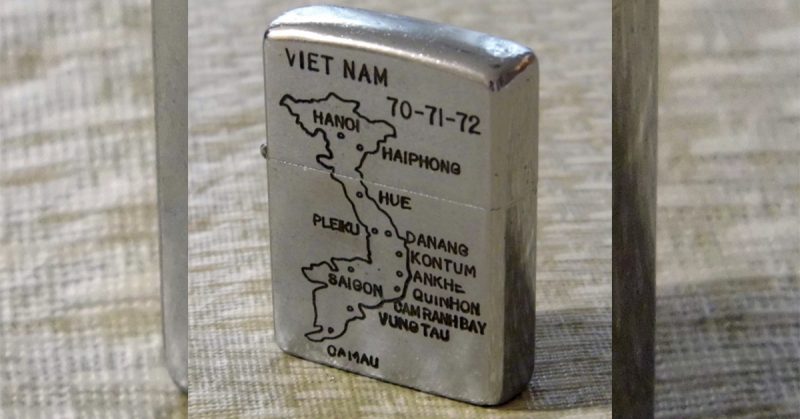 Vintage Vietnam War Era Zippo Cigarette Lighter Dated 70-71-72 with Map of Vietnam. Photo: Joe Haupt / CC BY-SA 2.0
