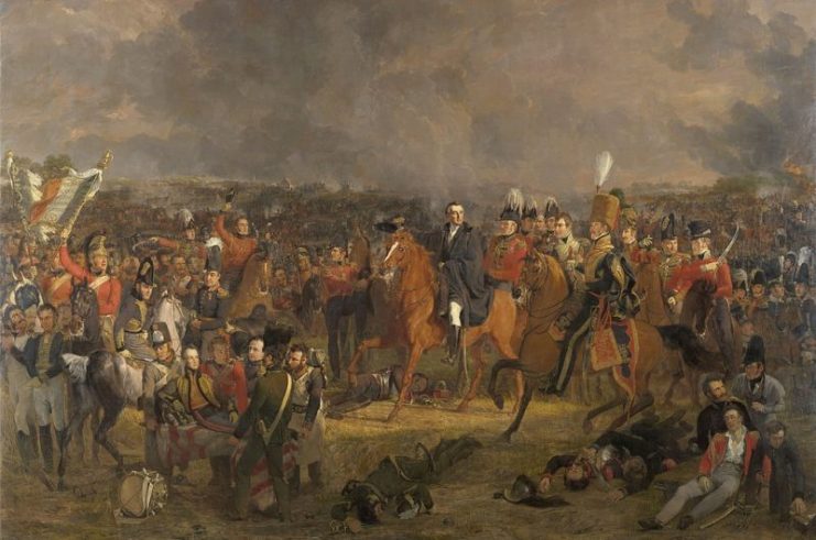 The Battle of Waterloo, 18 June 1815. View of the battle field on the moment that the British commander Wellington receives the message that help from Prussian troops is underway.