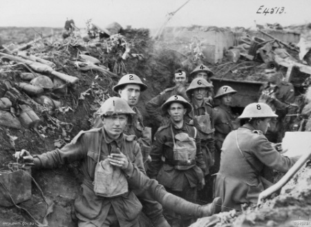 Broodseinde Ridge, Belgium. 5 October 1917. The Headquarters of the 24th Battalion (2nd Division), established in a dugout on Broodseinde Ridge, the day following the capture of the Ridge. Troops of the 1st, 2nd and 3rd Divisions took a conspicuous part in the operations.