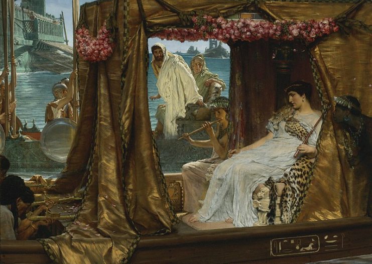 Antony and Cleopatra (1883) by Lawrence Alma-Tadema depicting Antony’s meeting with Cleopatra in 41 BC.