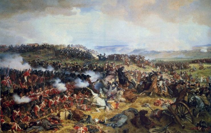 A British square puts up dogged resistance against attacking French cavalry.