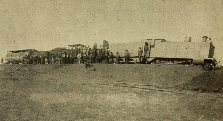 An armoured CGR 3rd Class 4-4-0 1889 locomotive derailed on 12 October 1899 during the first engagement of the Second Boer War at Kraaipan