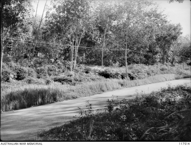 The approximate position where Lieutenant Colonel Charles Anderson led the bayonet charge against a Japanese roadblock on the Muar road.