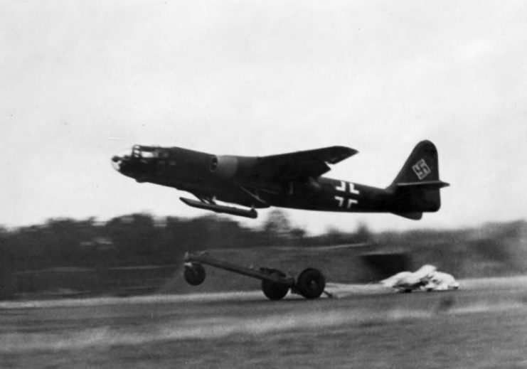 Prototype Arado Ar 234 V1 taking off from a trolley